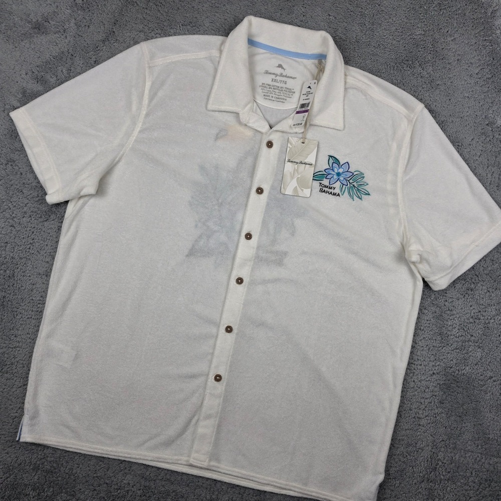 Tommy Bahama Terry Camp Shirt Mens XXL White Tropical Toucan Embroidered NWT - Picture 4 of 11